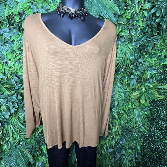 Old Navy Tops Women 4XL Light Brown Blouse V Neckline Long Sleeve 0211 - Picture 4 of 14